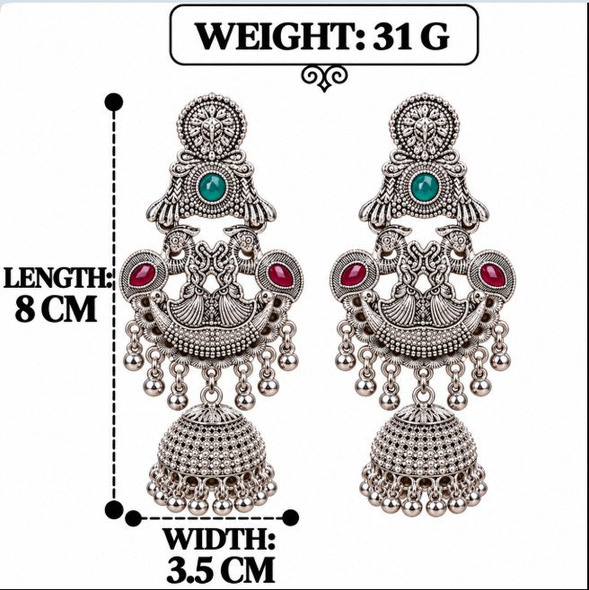 OXIDISED SILVER DUAL-TONE CHANDELIER JHUMKA EARRINGS
