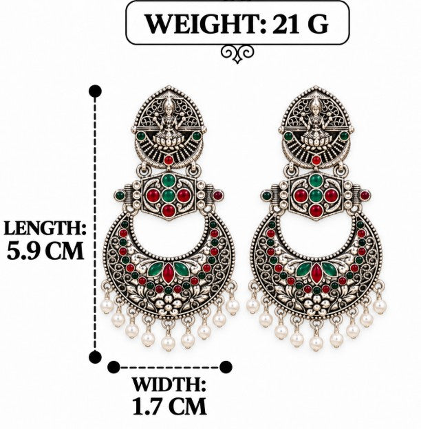 OXIDISED SILVER LAKSHMI DEVI TEMPLE CHANDBALI EARRINGS