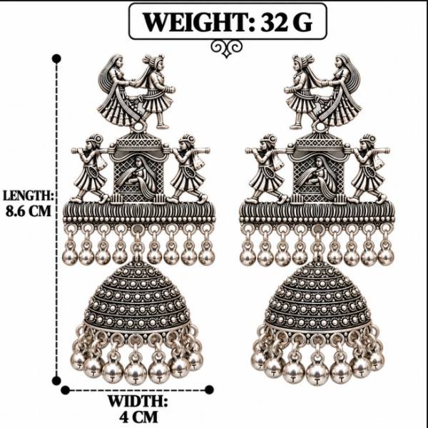 OXIDISED SILVER BRIDAL PALKI JHUMKA EARRINGS