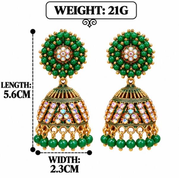TRADITIONAL STONE & BEADED JHUMKA EARRINGS