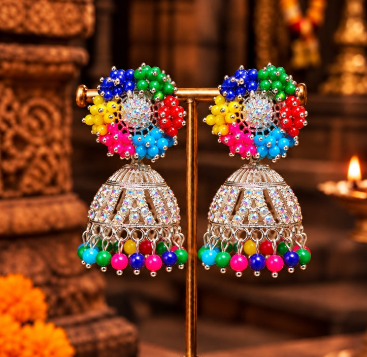 TRADITIONAL STONE & BEADED JHUMKA EARRINGS