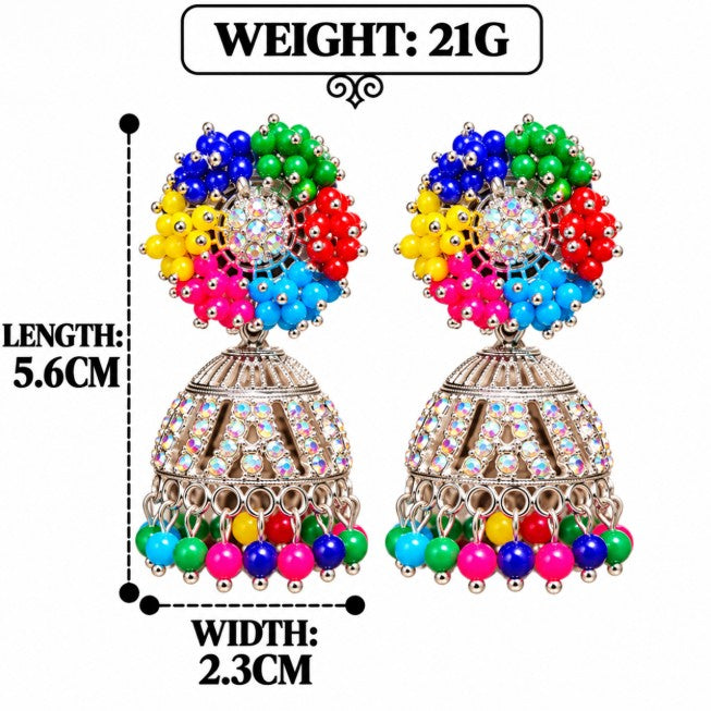 TRADITIONAL STONE & BEADED JHUMKA EARRINGS