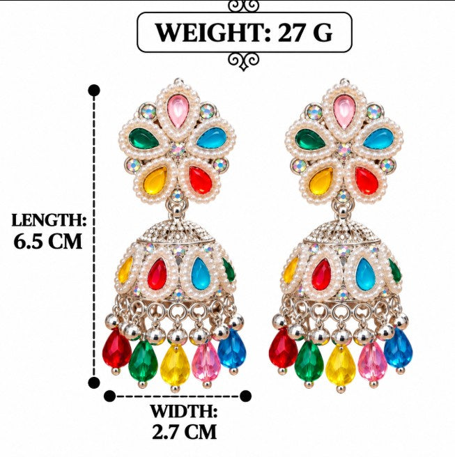 MULTICOLOR TEARDROP STONE BEADED JHUMKA EARRINGS