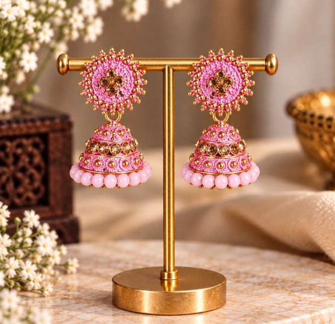 TRADITIONAL STONE & BEADED SMALL JHUMKI EARRINGS