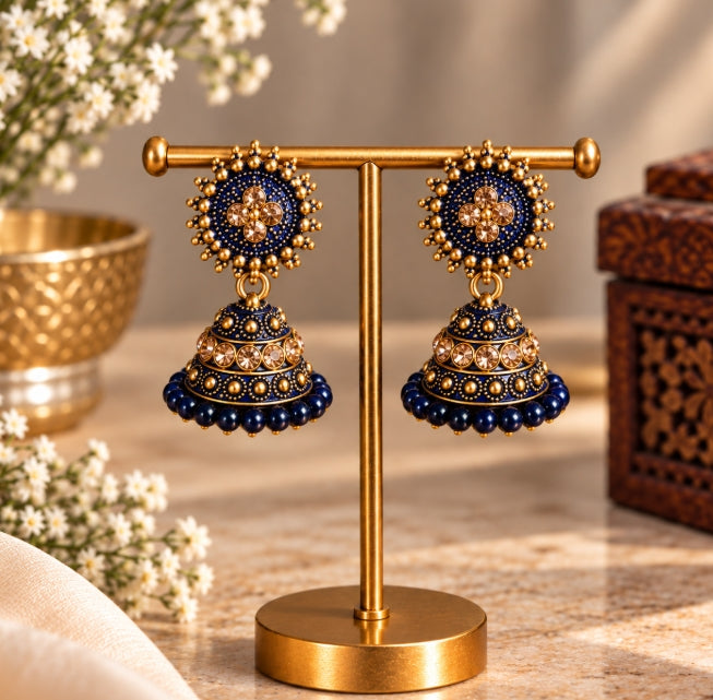 TRADITIONAL STONE & BEADED SMALL JHUMKI EARRINGS