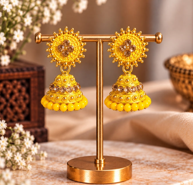 TRADITIONAL STONE & BEADED SMALL JHUMKI EARRINGS