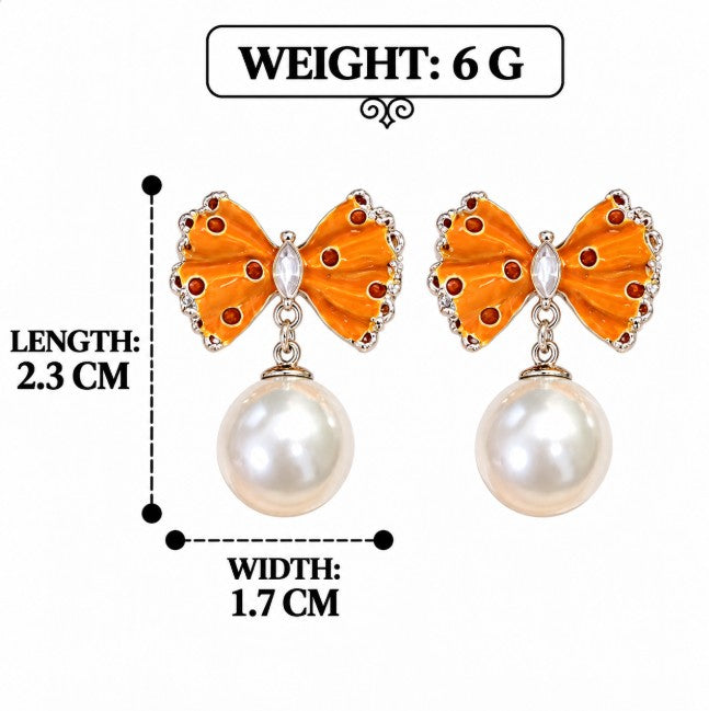 POLKA DOT BOW PEARL SMALL DROP EARRINGS