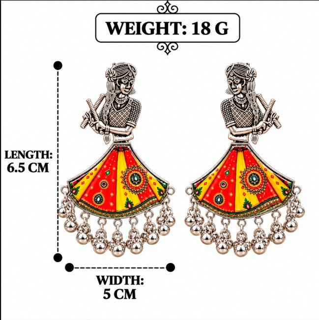 BIG NAVRATRI EARRINGS OXIDISED SILVER DANCING GIRL EARRINGS