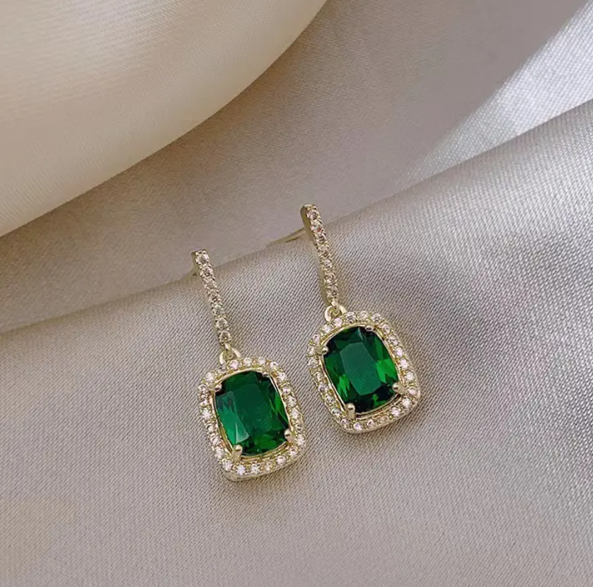 GREEN CRYSTAL KOREAN DROP EARRINGS FOR WOMEN & GIRLS