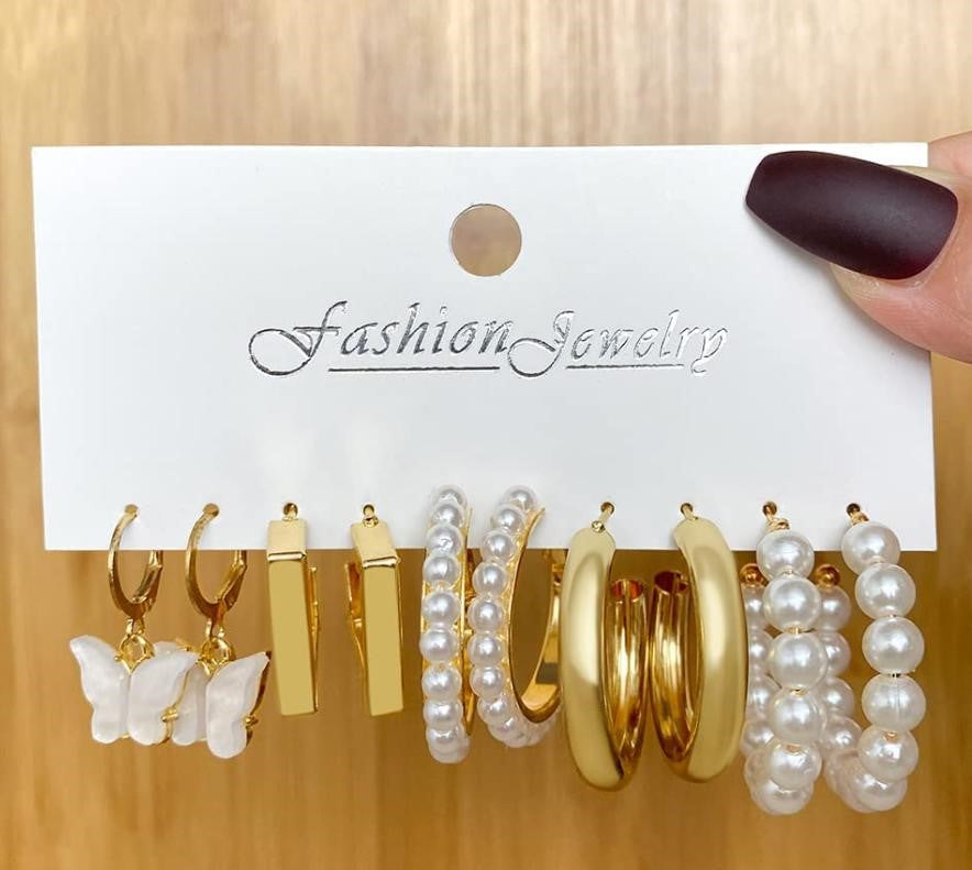 5 pair Combo Hoop Butterfly Earrings set