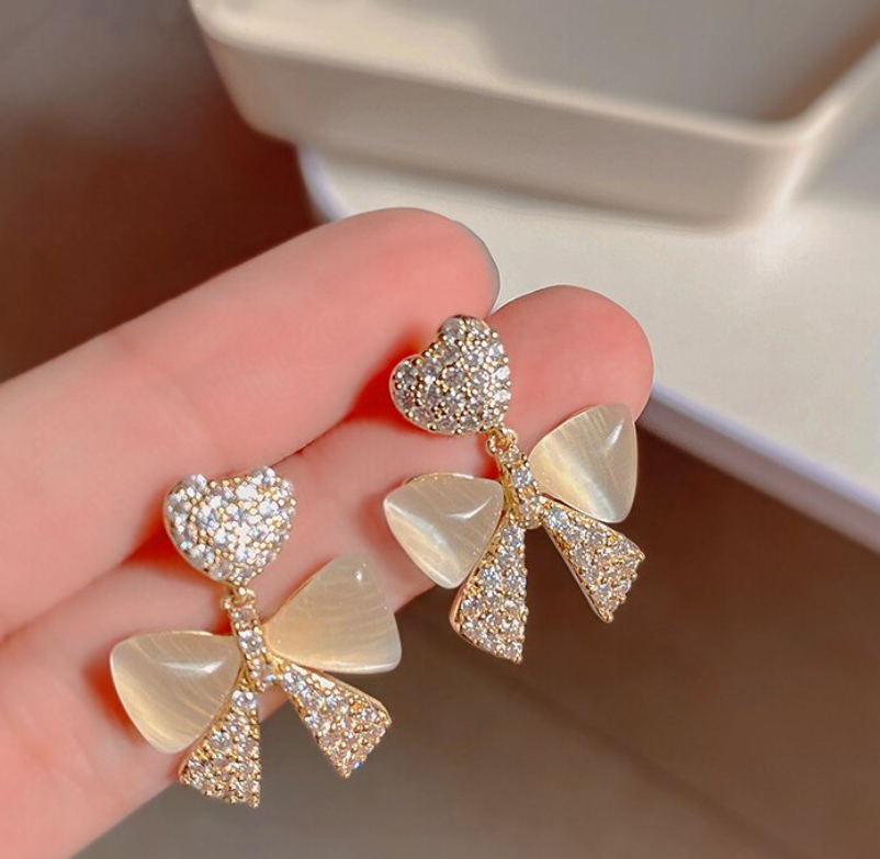 Heart Bow Drop Earring