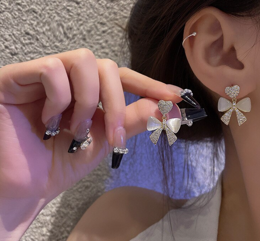 Heart Bow Drop Earring