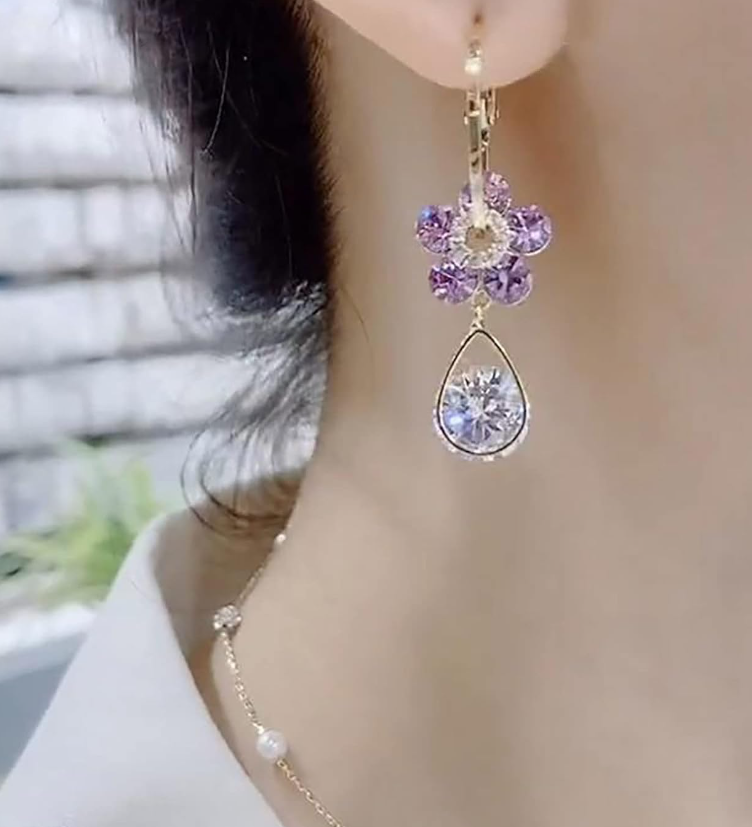 Crystal Flower Drop Earring