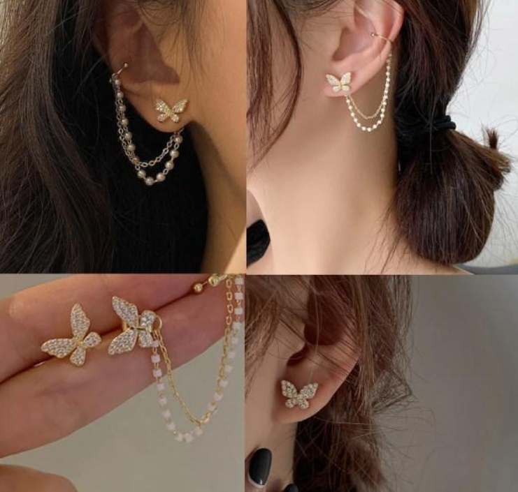 Double Ear chain Butterfly Earring