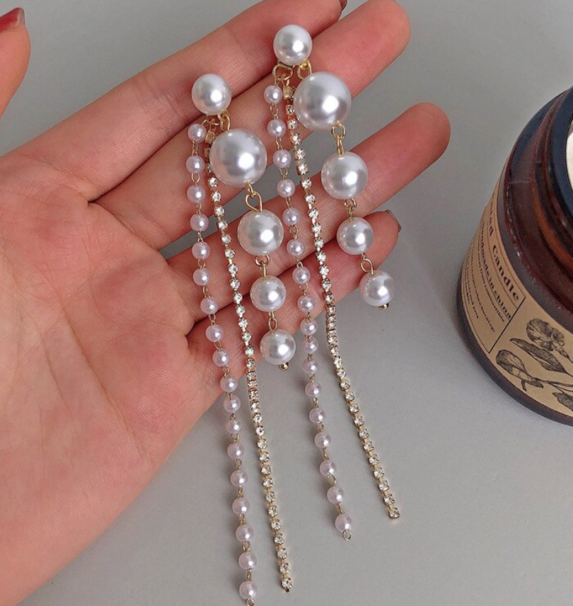 Long Pearl Chain Tassel Earring
