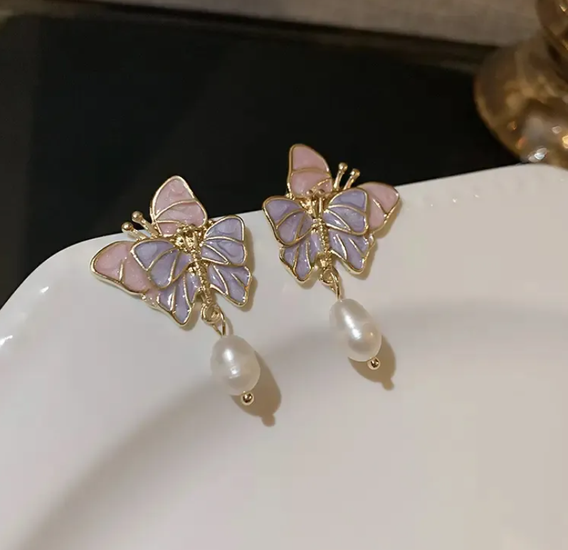 Butterfly Pearl Drop Earring