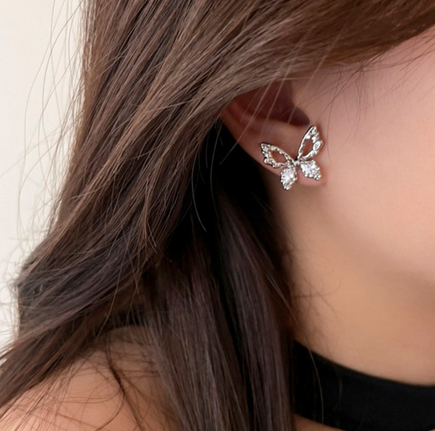 Sliver Butterfly Stud Earring
