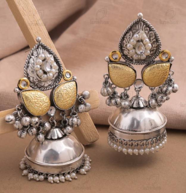TRADITIONAL LONG TEMPLE JHUMKI EARRINGS BRASS