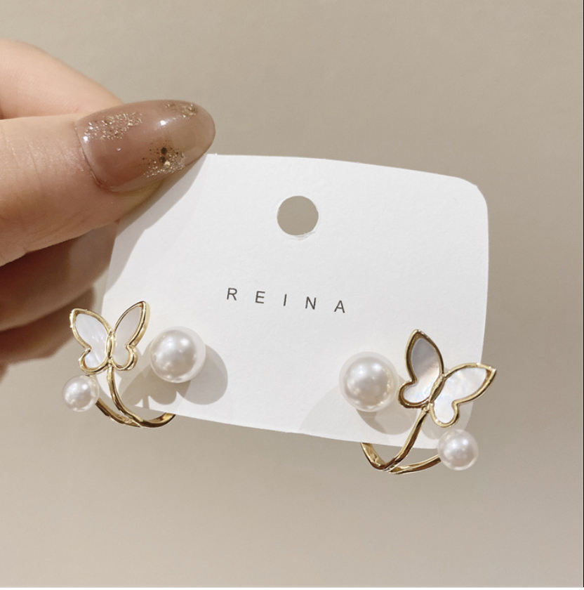 Butterfly Pearl Huggie Earring