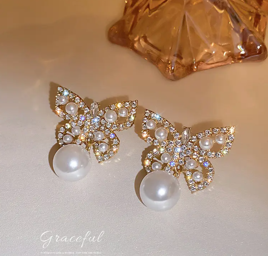 Butterfly Pearl Drop Earring