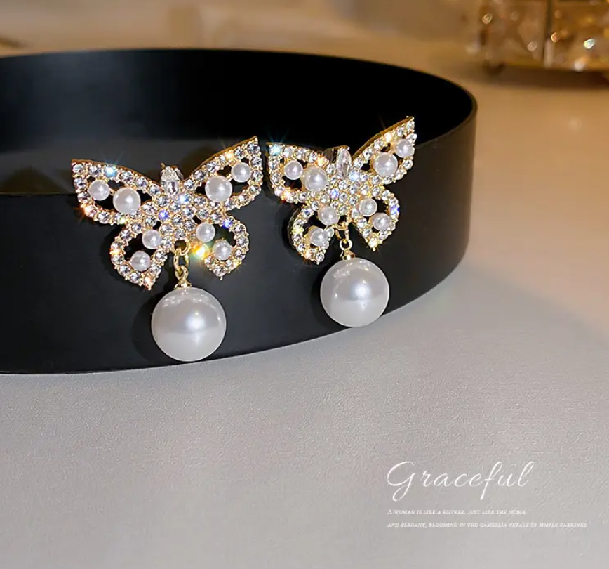 Butterfly Pearl Drop Earring