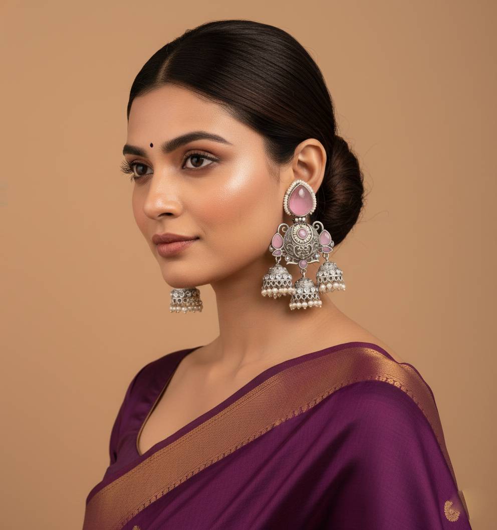 TRADITIONAL LONG TEMPLE JHUMKI EARRINGS BRASS