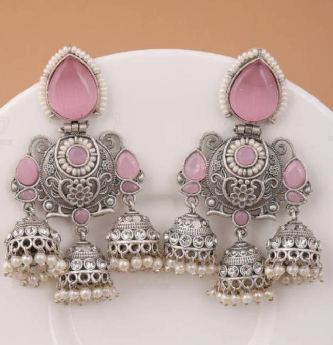TRADITIONAL LONG TEMPLE JHUMKI EARRINGS BRASS