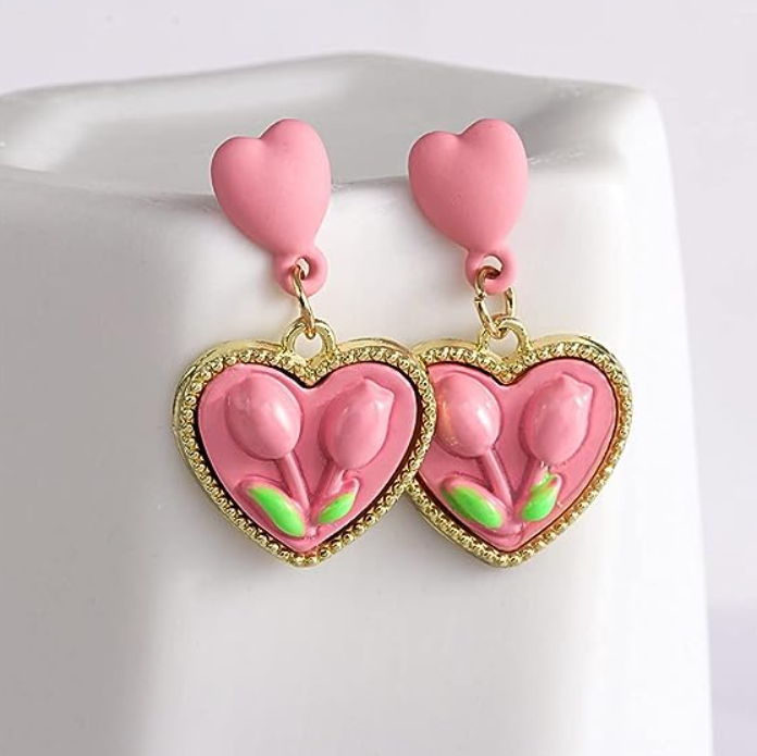 Small Heart Flower Drop / Stud Earring