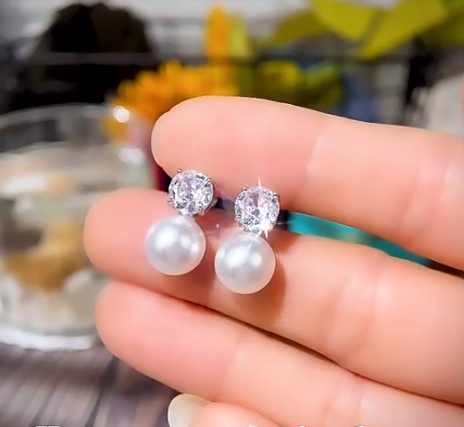 Small Diamond Pearl Drop Earring