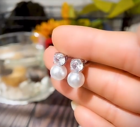 Small Diamond Pearl Drop Earring