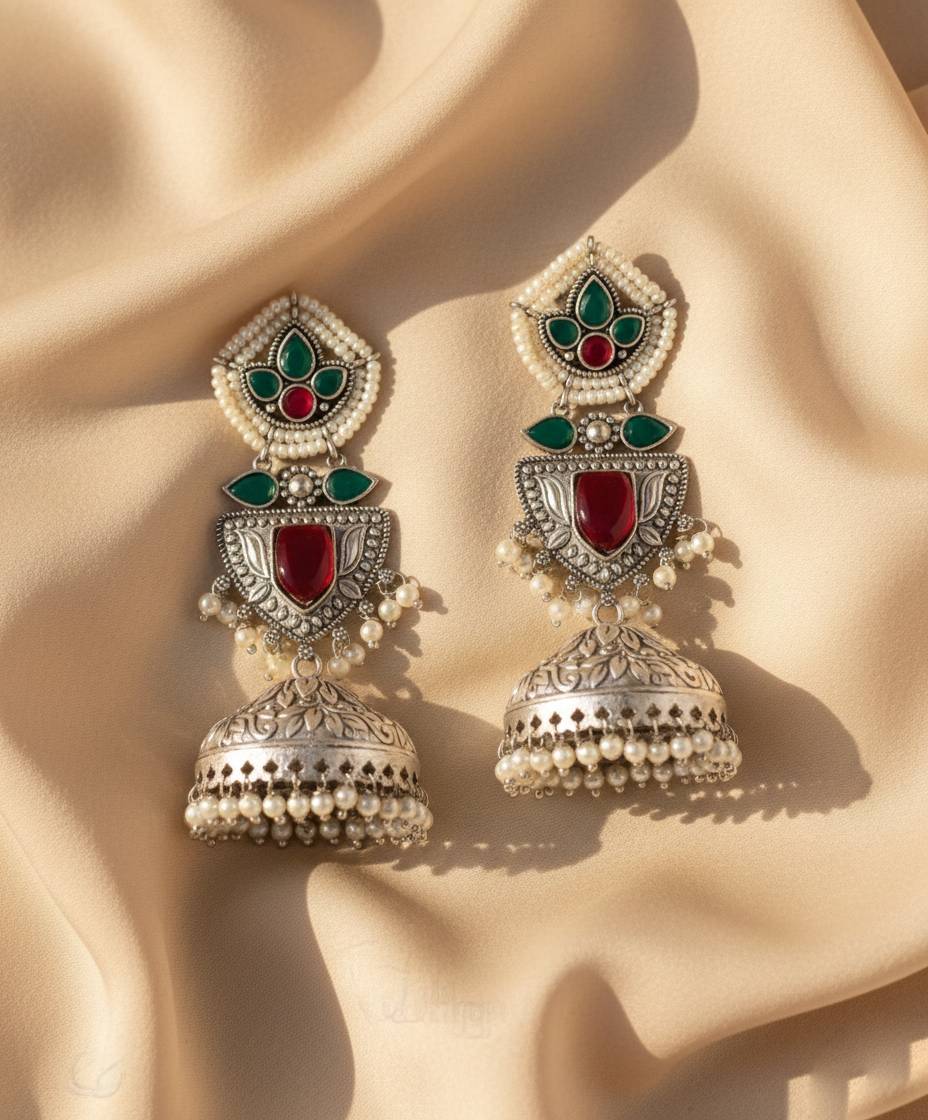 TRADITIONAL LONG TEMPLE JHUMKI EARRINGS BRASS