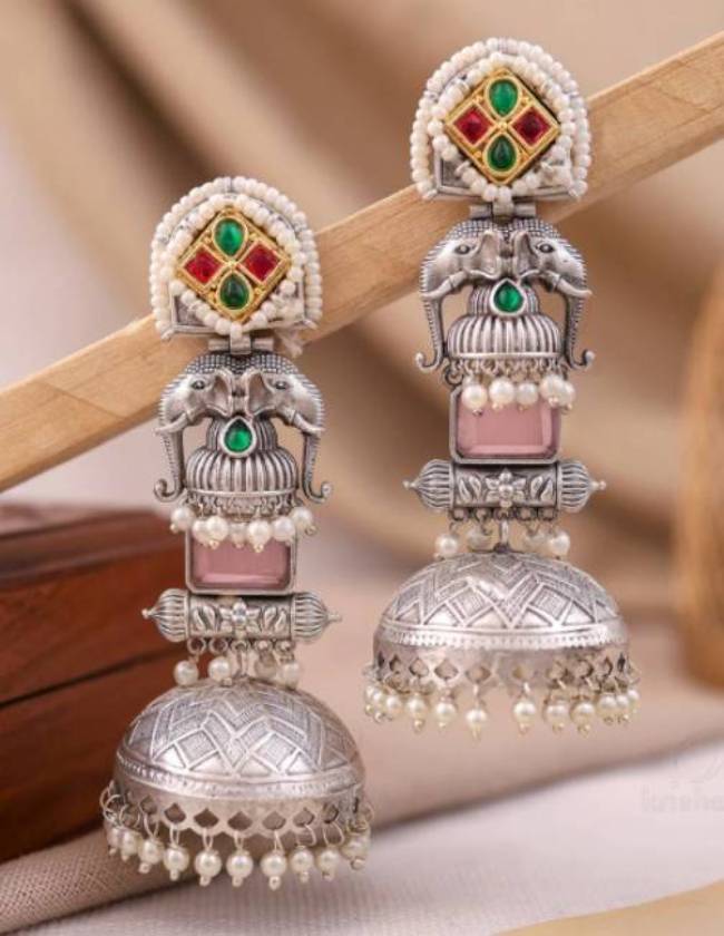 TRADITIONAL LONG TEMPLE JHUMKI EARRINGS BRASS
