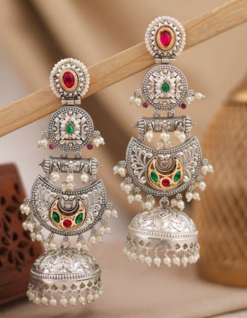TRADITIONAL LONG TEMPLE JHUMKI EARRINGS BRASS