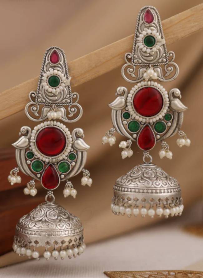 TRADITIONAL LONG TEMPLE JHUMKI EARRINGS BRASS