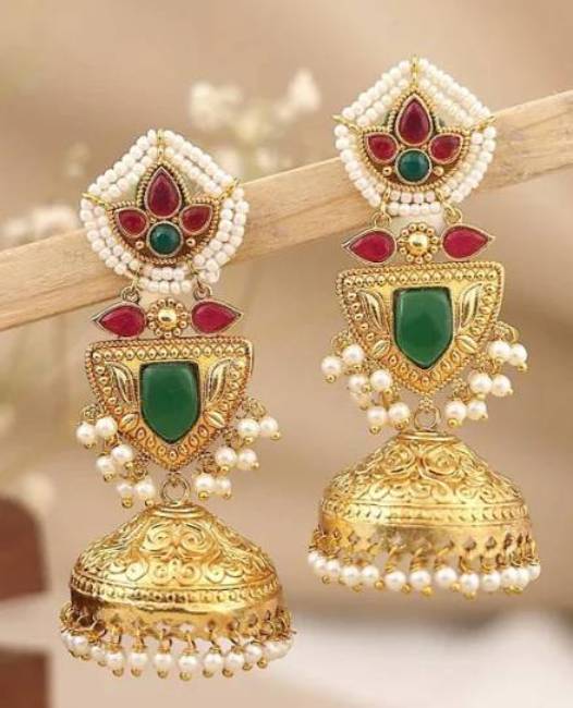 TRADITIONAL LONG TEMPLE JHUMKI EARRINGS BRASS