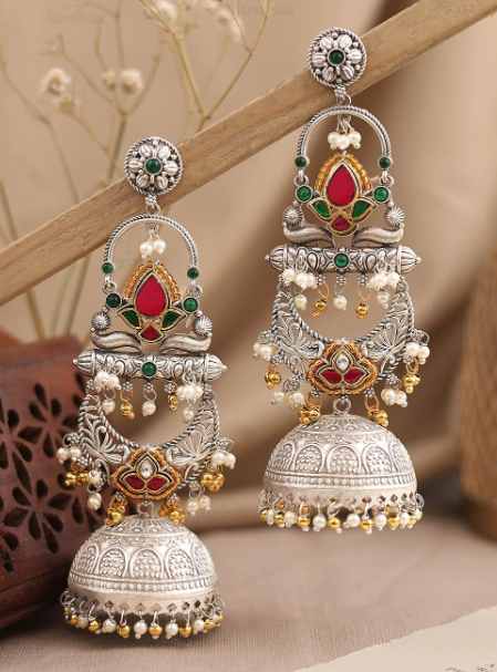 TRADITIONAL LONG TEMPLE JHUMKI EARRINGS BRASS
