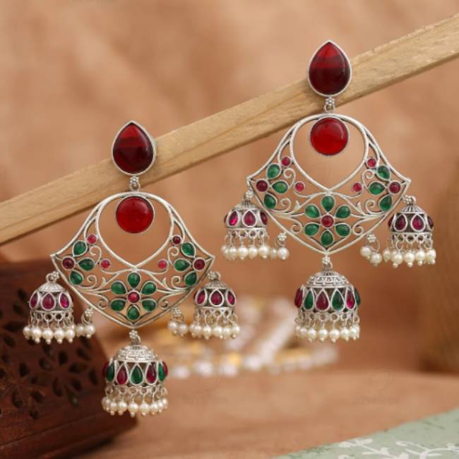 TRADITIONAL LONG TEMPLE JHUMKI EARRINGS BRASS