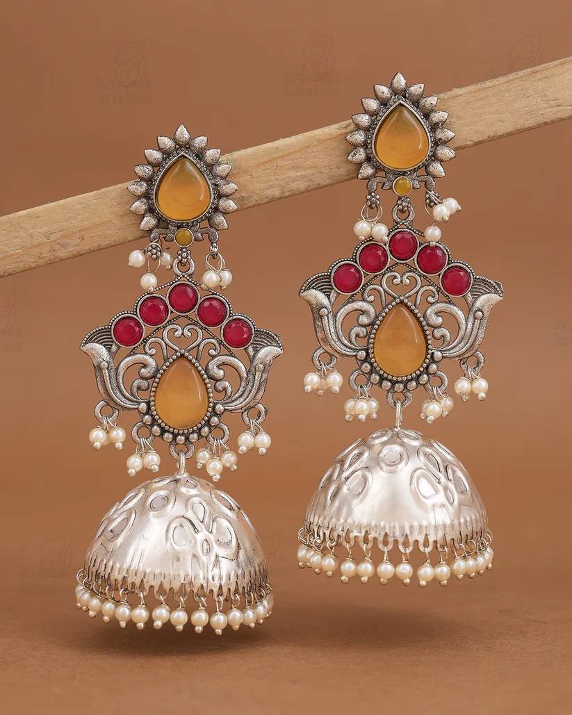 TRADITIONAL LONG TEMPLE JHUMKI EARRINGS BRASS