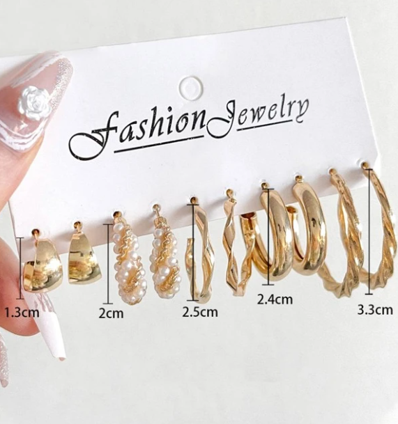 5 Pair Hoop Earring Combo Set