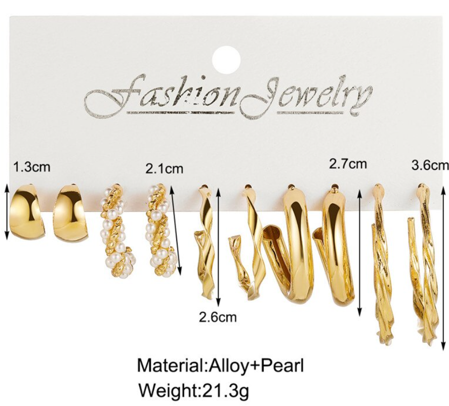 5 Pair Hoop Earring Combo Set