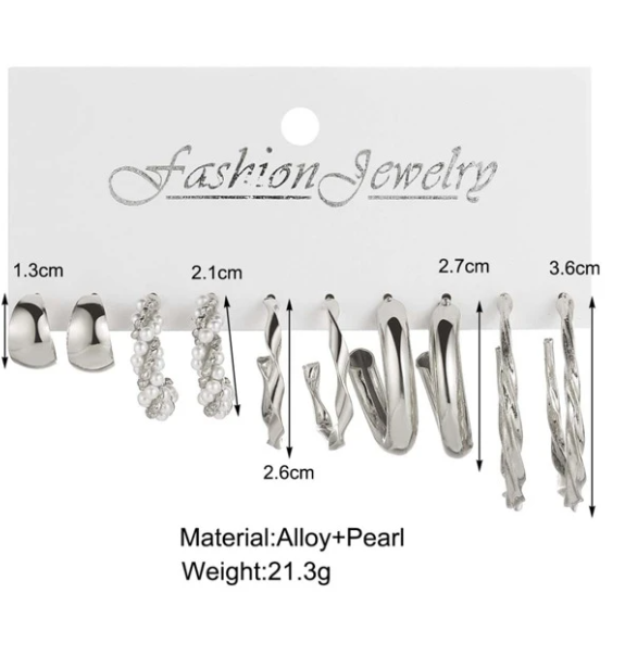 5 Pair Hoop Earring Combo Set