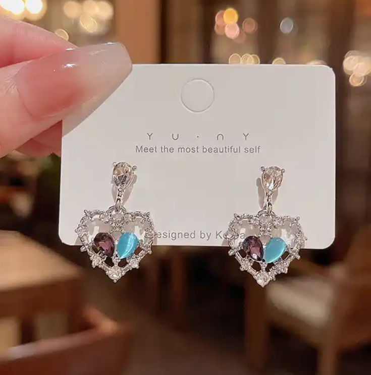 Heart Crystal AD Stone Drop Earring