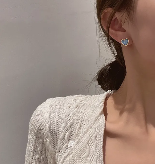 BLUE SMALL HEART KOREAN STUD EARRINGS FOR WOMEN & GIRLS