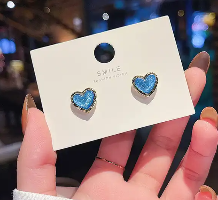 BLUE SMALL HEART KOREAN STUD EARRINGS FOR WOMEN & GIRLS