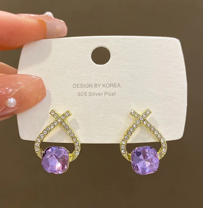 Cross Line Cubic Zircon stud Earring