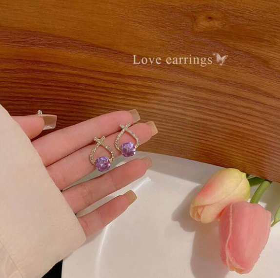 Cross Line Cubic Zircon stud Earring
