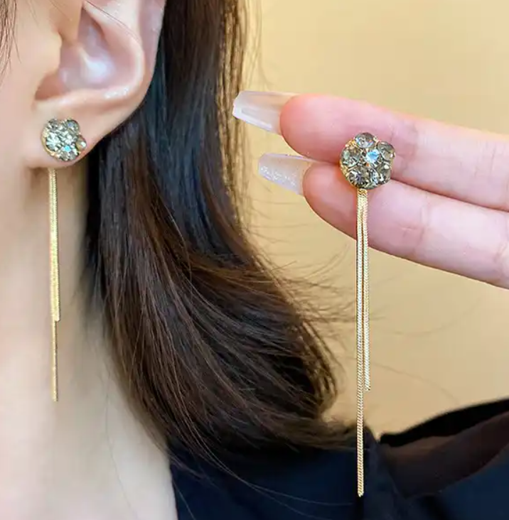 IMPORTED LONG BALL CHAIN KOREAN DROP EARRINGS FOR WOMEN GIRLS