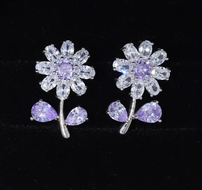 AD Stone Flower Stud Earring