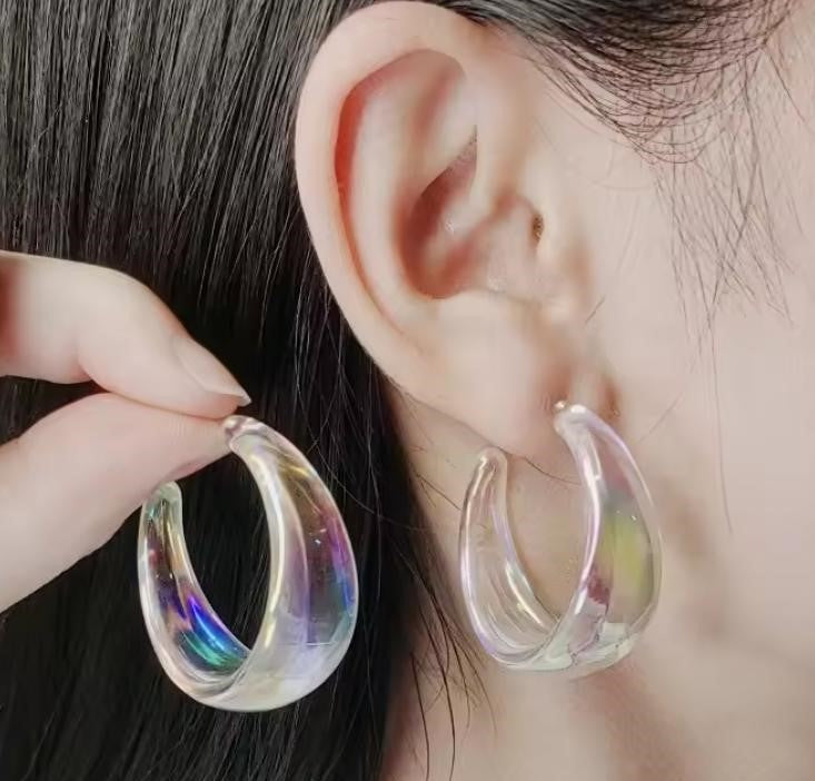 Clear Rainbow Hoop Earring