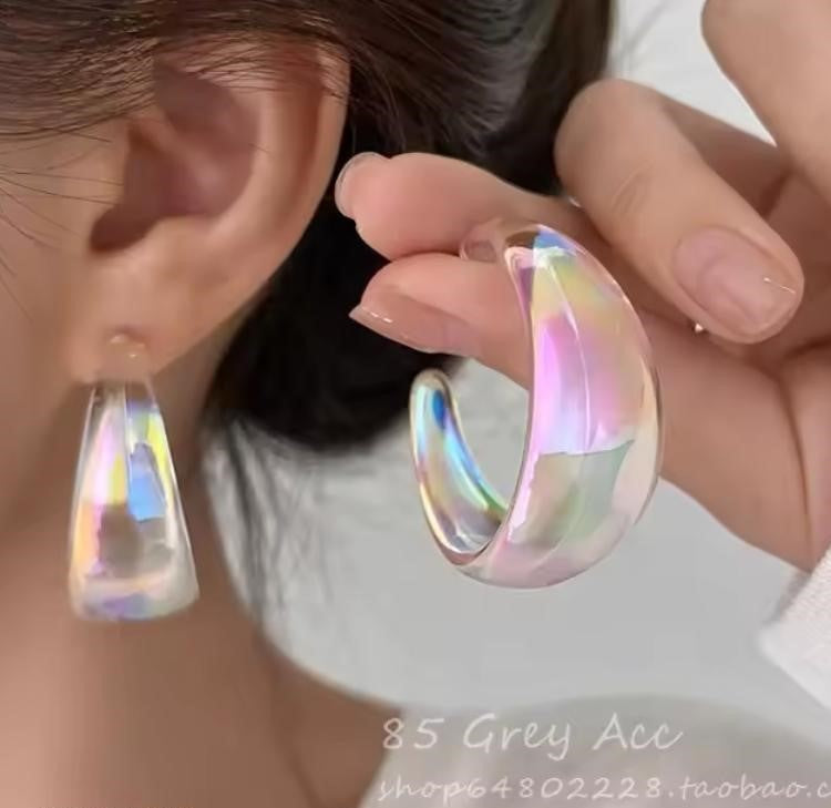 Clear Rainbow Hoop Earring